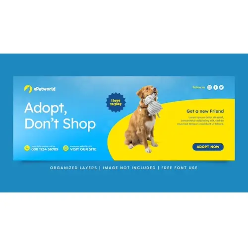 Adopt a pet promotion social media post facebook cover banner template