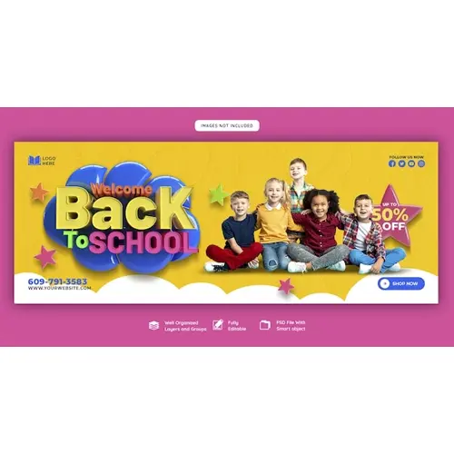 Back to school Facebook cover banner template