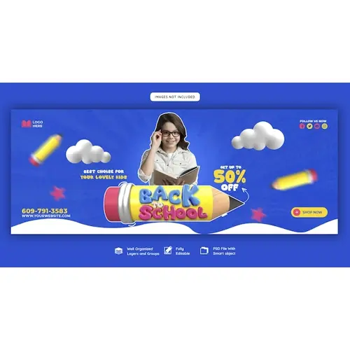 Back to school Facebook cover banner template