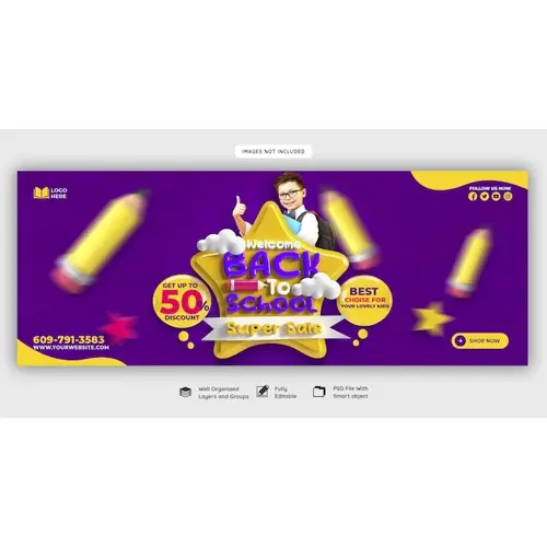 Back to school Facebook cover banner template