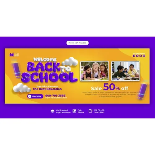 Back to school Facebook cover banner template