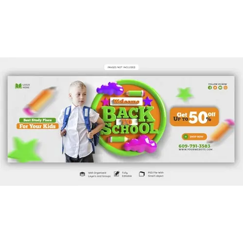 Back to school Facebook cover banner template