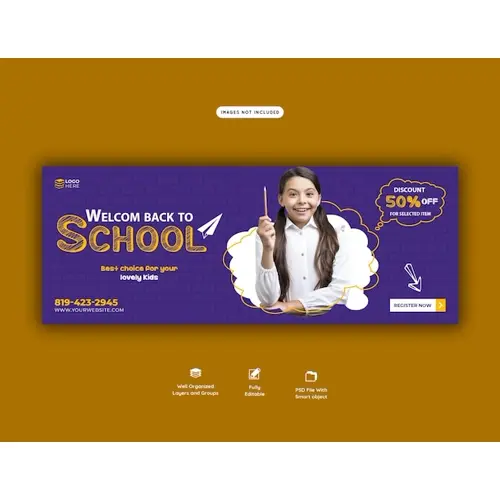 Back to school Facebook cover banner template