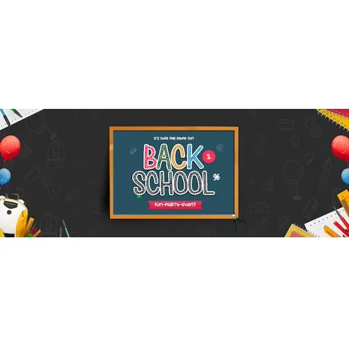 Back to School Fun Party Facebook Cover Template with Education Elements