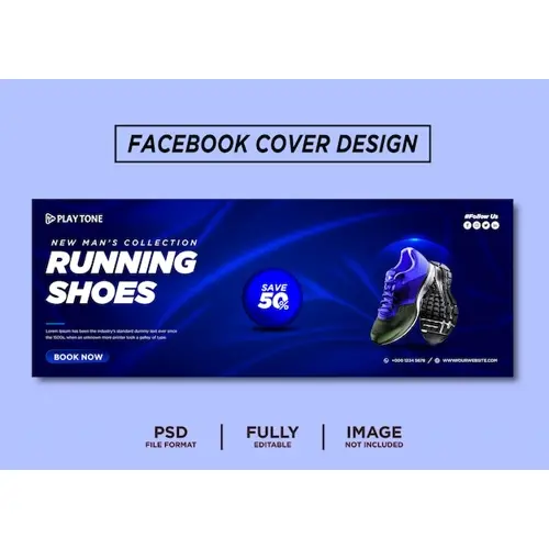 Blue Color Running Shoes Brand Facebook Cover Template