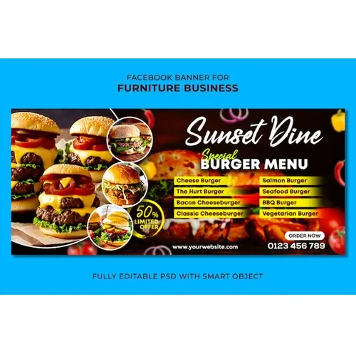 Burger Menu Facebook Cover for Restaurant