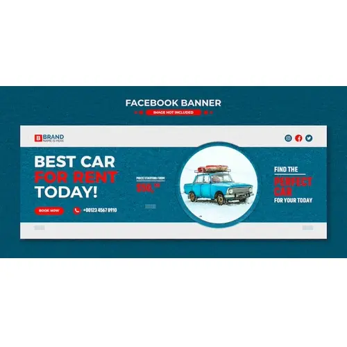 Car rental promotion horizontal banner or facebook cover template