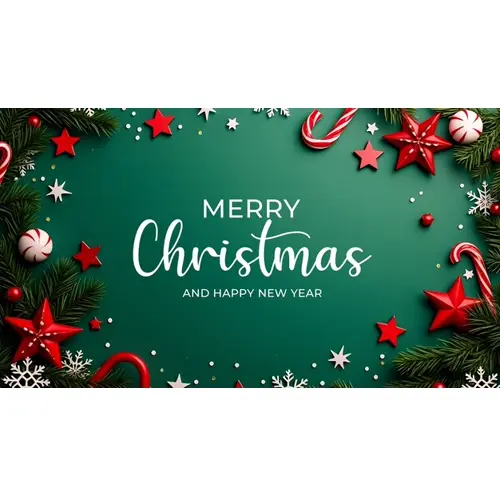 Christmas facebook cover template with christmas ball pine tree star gift box and dark background