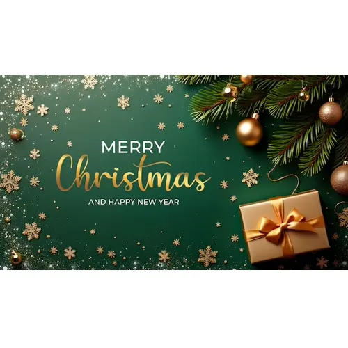 Christmas facebook cover template with christmas ball pine tree star gift box and dark background