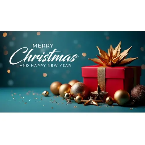 Christmas facebook cover template with christmas ball pine tree star gift box and dark background