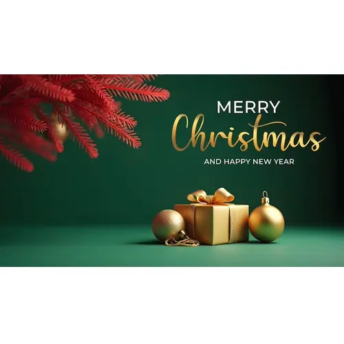 Christmas facebook cover template with christmas ball pine tree star gift box and dark background
