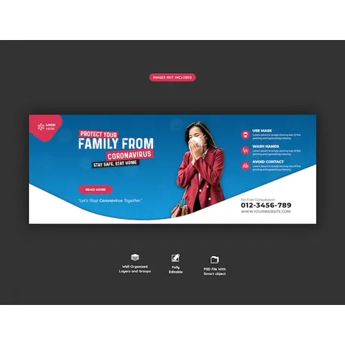 Coronavirus or convid-19 facebook cover template Premium Psd