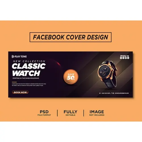 Dark Color Watch Brand Facebook Cover Template