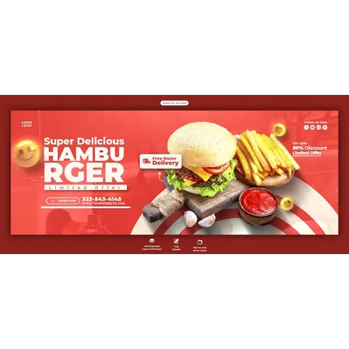 Delicious burger and food menu Facebook cover banner template