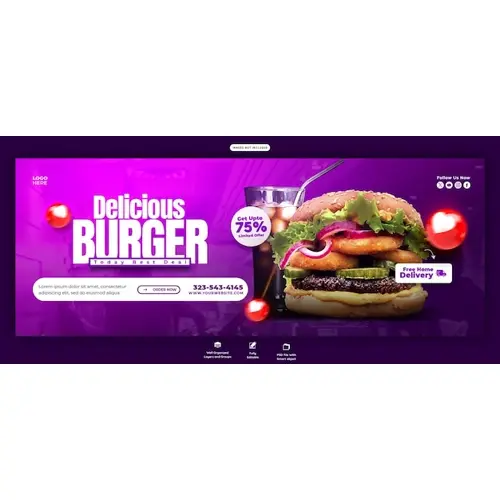 Delicious burger and food menu Facebook cover banner template