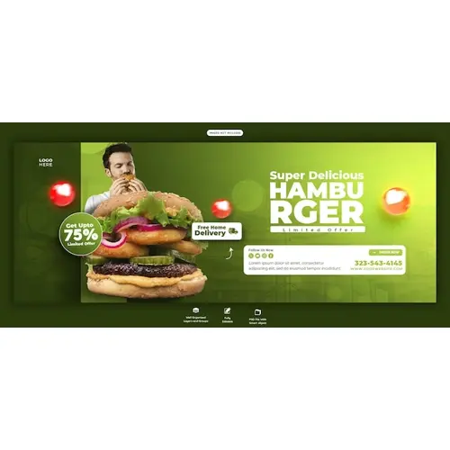 Delicious burger and food menu Facebook cover banner template