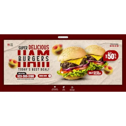 Delicious burger and food menu Facebook cover banner template