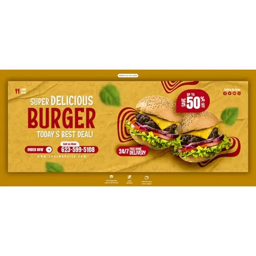 Delicious burger and food menu Facebook cover banner template