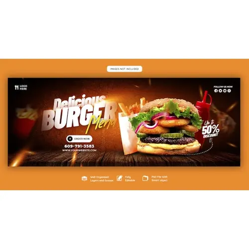 Delicious burger and food menu facebook cover template