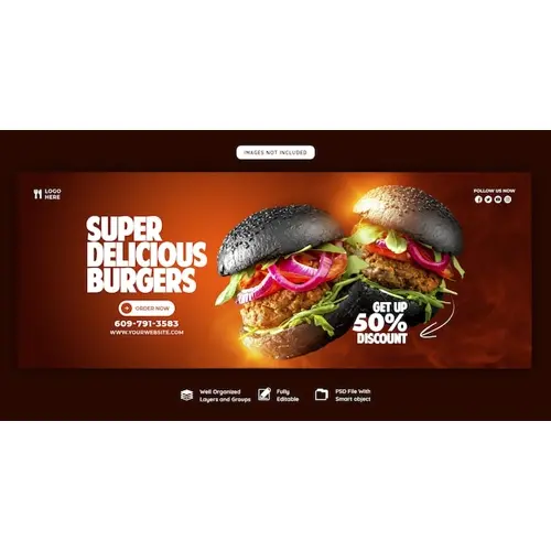 Delicious burger and food menu facebook cover template