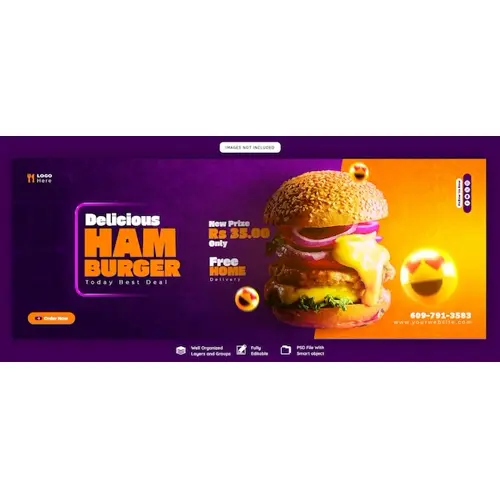 Delicious burger and food menu Facebook cover template