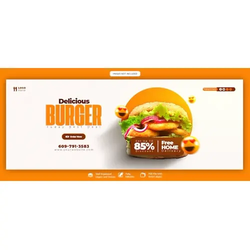 Delicious burger and food menu Facebook cover template