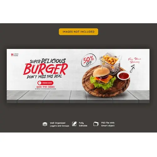 Delicious burger and food menu facebook cover template