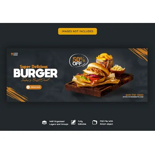 Delicious burger and food menu facebook cover template