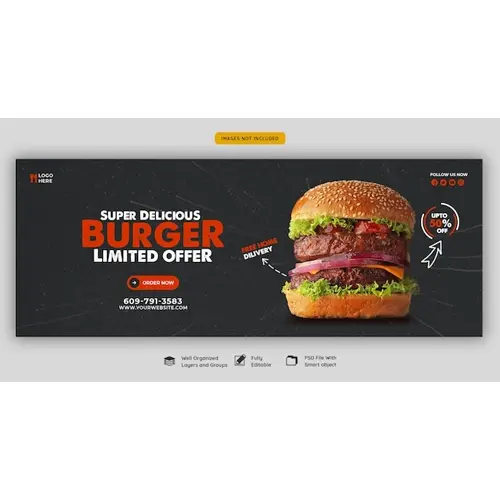 Delicious burger and food menu Facebook cover template