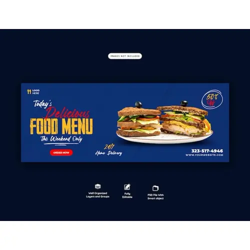 Delicious burger and food menu facebook cover template