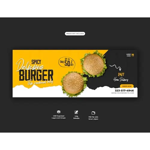 Delicious burger and food menu facebook cover template