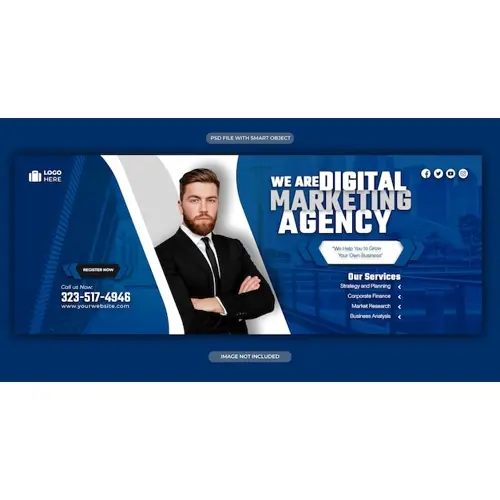 Digital Marketing blue white facebook cover template