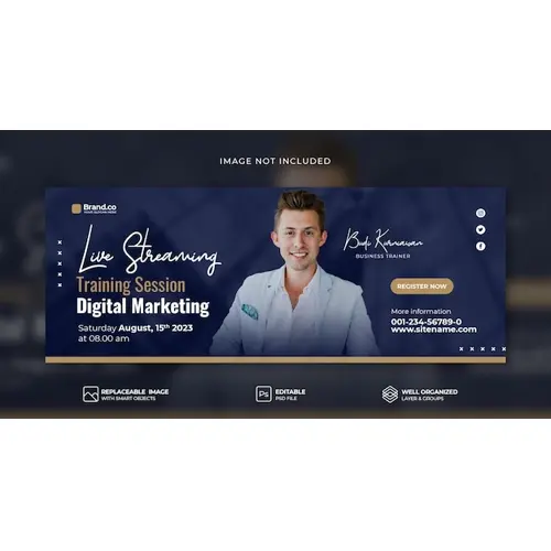 Digital marketing corporate social media live webinar facebook cover banner PSD template