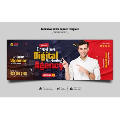 Digital marketing live webinar and corporate facebook cover banner template Premium Psd