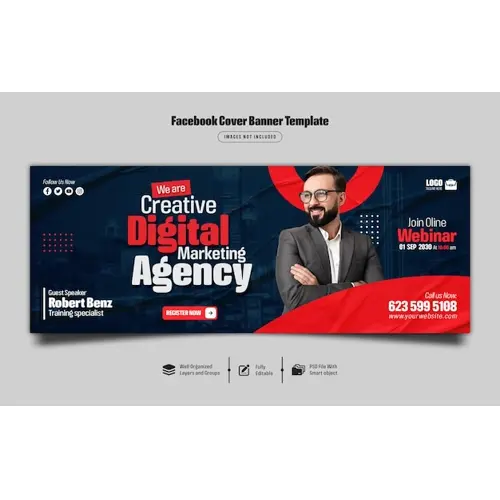Digital marketing live webinar and corporate facebook cover banner template Premium Psd