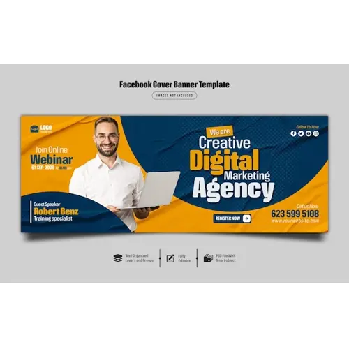 Digital marketing live webinar and corporate facebook cover banner template Premium Psd