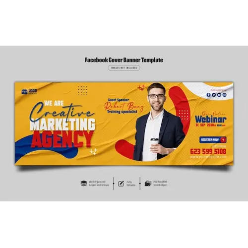 Digital marketing live webinar and corporate facebook cover banner template Premium Psd