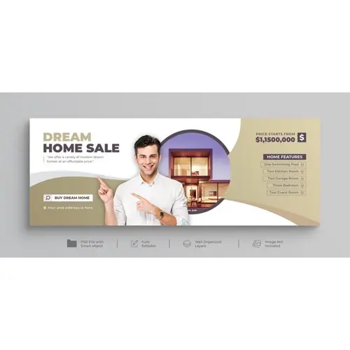 Dream home for sale real estate web banner facebook timeline cover template