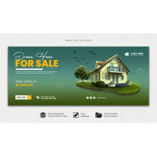 Dream home for sale real real estate house property Facebook cover banner template