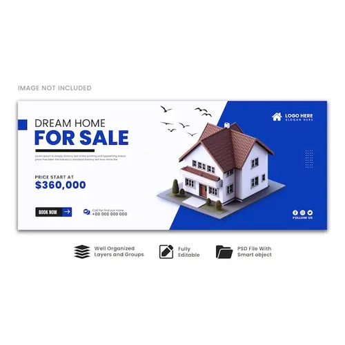 Dream home for sale real real estate house property Facebook cover banner template