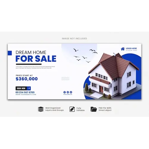 Dream home for sale real real estate house property Facebook cover banner template