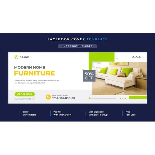 Elegant modern home furniture sale promotional facebook cover and web banner template