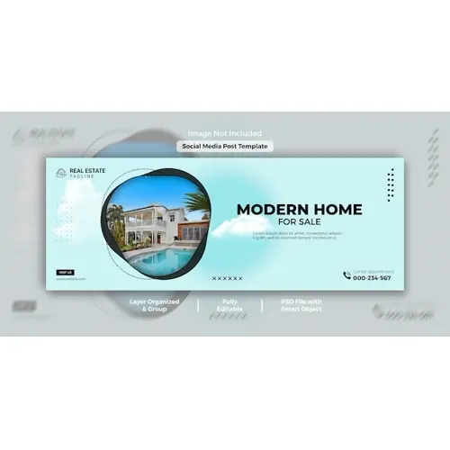 Elegant modern home for sale real estate promotional facebook cover and web banner template