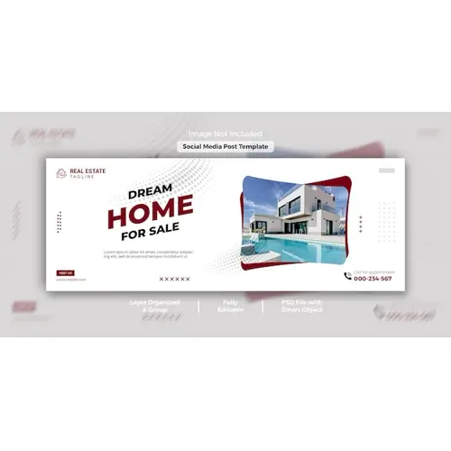 Elegant modern home for sale real estate promotional facebook cover and web banner template