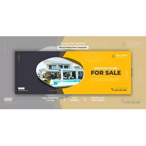 Elegant modern home for sale real estate promotional facebook cover and web banner template