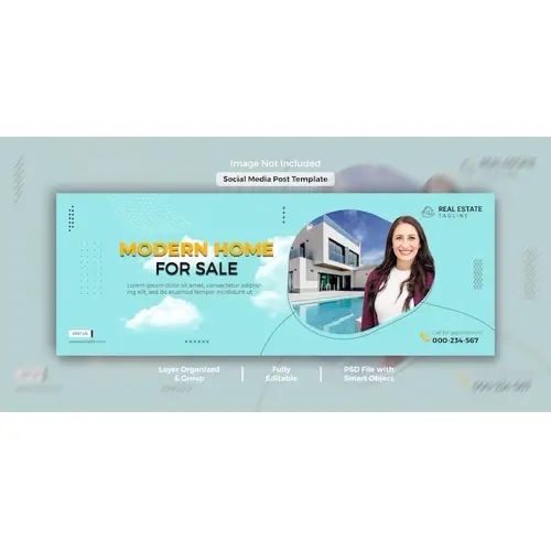 Elegant modern home for sale real estate promotional facebook cover and web banner template