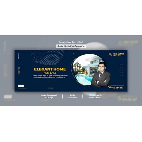 Elegant modern home for sale real estate promotional facebook cover and web banner template