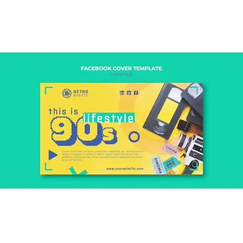 Flat design 90s party facebook cover template