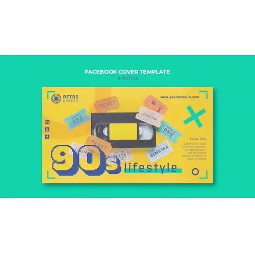 Flat design 90s party facebook cover template