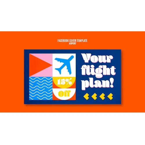 Flat design airport facebook cover template